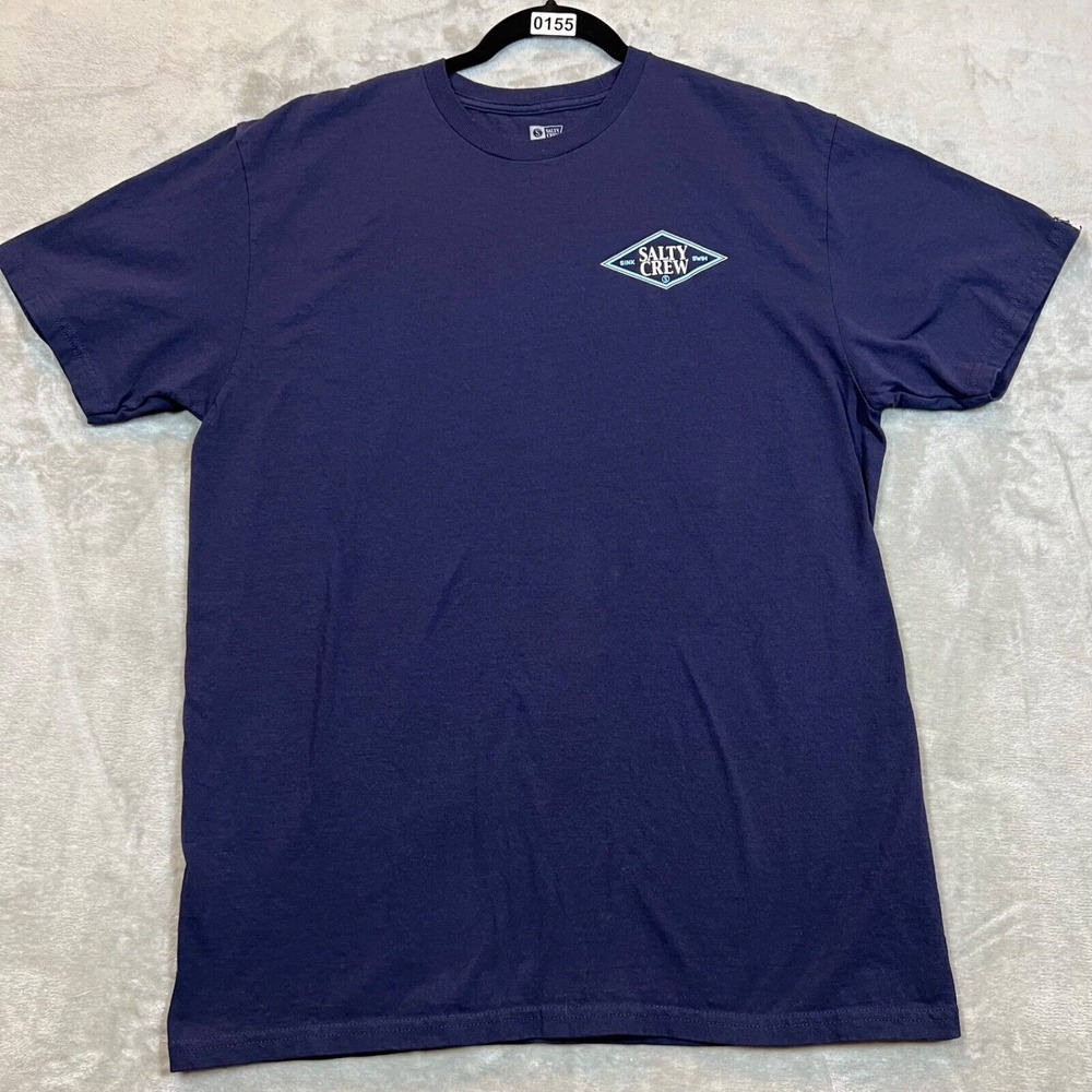 Salty Crew Men T-Shirt Large Blue Logo Sink Or Swim Short Sleeve Beach Fishing